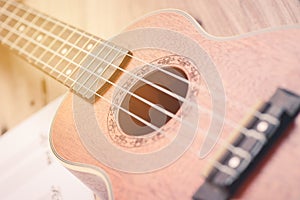 Ukulele and musical paper notes