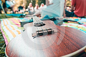 Ukulele in nature, the concept of a fun musical weekend friends in the Park