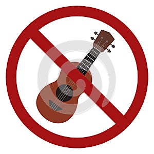 Ukulele in the prohibition sign. Prohibition of loud music. No musical performance. Vector object