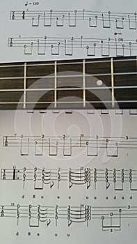 Ukulele and sheet music