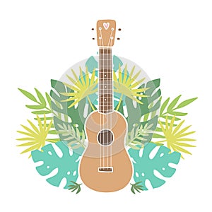 Ukulele and tropical leafs.