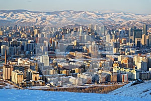 Ulaan Baatar city center and mountains surrounding