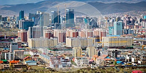 Ulaan-Baator, Mongolia - May 2015: View of Ulan Bator from mountain Zaisan