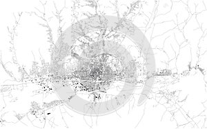 Satellite map, Ulaanbaatar, Ulan Bator is the capital and largest city of Mongolia. Map of streets and buildings of the town