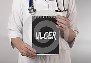 Ulcer word text. Digestion and stomach disease, Medicine