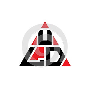 ULD triangle letter logo design with triangle shape. ULD triangle logo design monogram. ULD triangle vector logo template with red