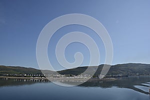 Ullapool from ferry to Stornoway showing caravan park photo