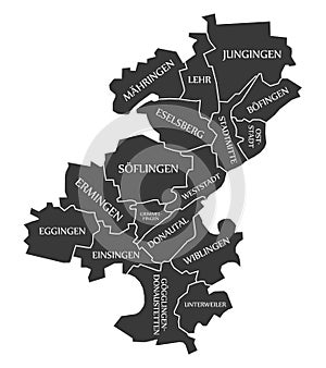 Ulm City Map Germany DE labelled black illustration
