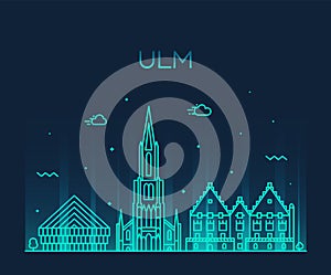 Ulm skyline Germany Baden vector linear style