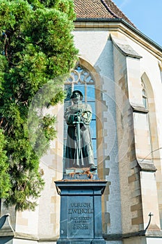 Ulrich Zwingli Monument at the Water Church in Zurich, Switzerland photo