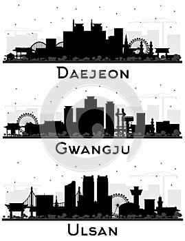 Ulsan, Gwangju and Daejeon South Korea City Skyline Silhouettes Set