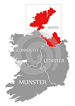 Ulster red highlighted in map of Ireland