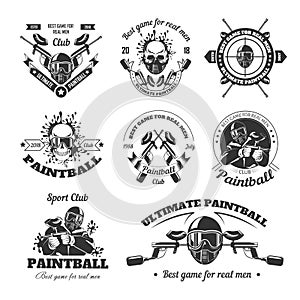 Ultimate paintball sport club for real men logotypes set