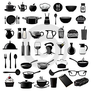 Ultimate restaurant diner food utensil menu icons vectors set