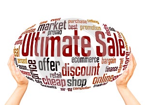 Ultimate sale word cloud hand sphere concept