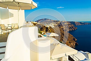 Ultimate Santorini luxury hotels balconies on Caldera cliff edge Greece