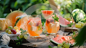 Ultimate Summer Quencher: Homemade Watermelon-Mask Melon Drink Infused with Ginger and Mint, Paired