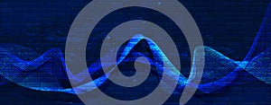 Ultra blue background with dynamic neon waves. Abstract background with brick texture