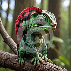 Ultra Cute Baby Chameleon in Green Black Plaid Pattern