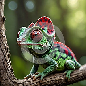 Ultra Cute Baby Chameleon in Green Black Plaid Pattern