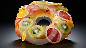 Ultra Detailed Fruits On Donut In The Style Of Howard Schatz