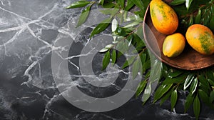 Ultra-detailed Mango On Dark Gray Stone Background - Stock Photo