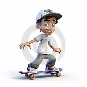 Ultra Detailed Photorealistic 3d Render Of Cartoon Boy Skateboarding photo