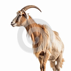 Ultra-detailed Side View Of Goat On White Background photo