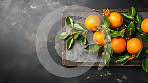 Ultra-detailed Tangerine On Dark Gray Stone Background