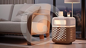 Ultra Detailed White And Wooden Lamp With Solarization Effect