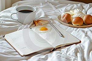 Cozy Breakfast in Bed with Coffee and Journal