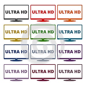 Ultra HD, Monitor, TV icons set