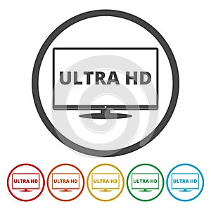 Ultra HD, Monitor, TV icons set