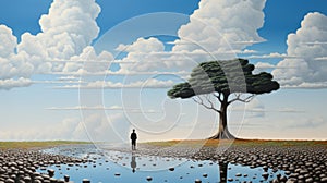Ultra Hd Realistic Painting Of Surreal Conservationist Background By Magritte