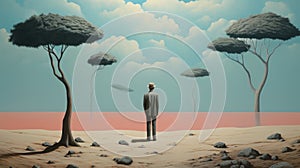 Ultra Hd Realistic Painting Of Surreal Conservationist Background By Magritte