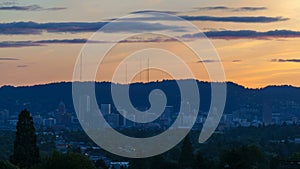 Ultra High Definition 4k Time Lapse Movie of Moving Clouds and Sky Over Downtown Cityscape of Portland Oregon at Sunset 4096x2160