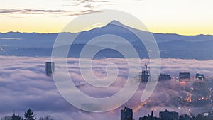 Ultra High Definition 4k Time Lapse Movie of Sunrise with Rolling Fog Over Mt. Hood and City of Portland OR