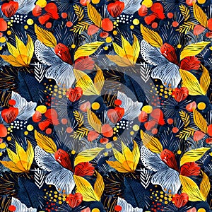 Ultra-High-Resolution Botanical Abstract Pattern â Bold Colors, Seamless Design for Fashion, Textiles, and Decor photo