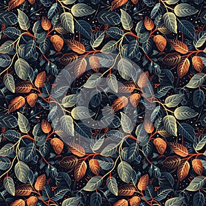 Ultra-High-Resolution Tech-Botanical Seamless Pattern with Neon Circuit Elements and Leaf Motifs photo