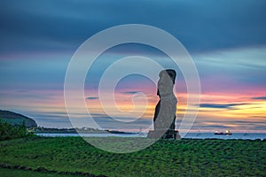 Ultra long exposure of single Moai against ocean in Easter Island