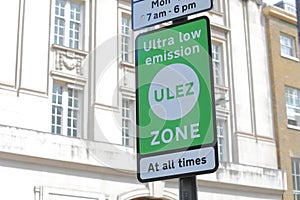 Ultra low emission ULEZ Zone sign London UK