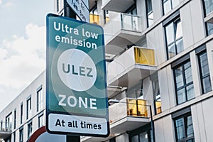 Ultra Low Emission Zone ULEZ sign on a street in London, UK photo