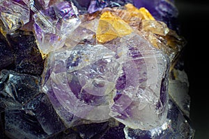 Ultra macro close up of a natural purple Amethyst quartz crystal cluster