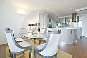 Ultra modern designer kitchen with dining room