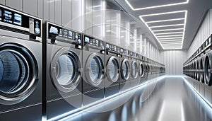 Ultra-modern dry cleaning interior with the latest garment steamers and pressing machines.