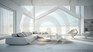 ultra modern living room beach house interior . Ai generative