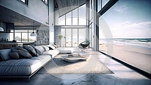 ultra modern living room beach house interior . Ai generative