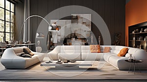 Ultra-modern living room with a sofa design, coffee table, and rug, AI Generated