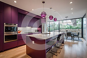 Ultra modern purple kitchen showcased in stunning photography, sleek design photo