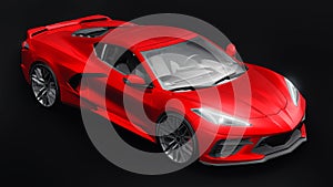 Ultra-modern red super sports car with a mid-engine layout on a black background. 3d illustration.
